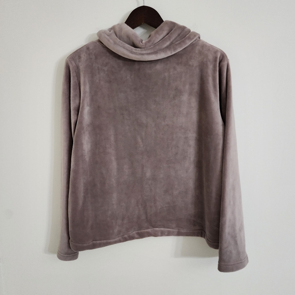 Softies Cozy Soft Velour Taupe Women's Cowl Neck Pullover Sweater L/XL Lounge - Picture 8 of 11